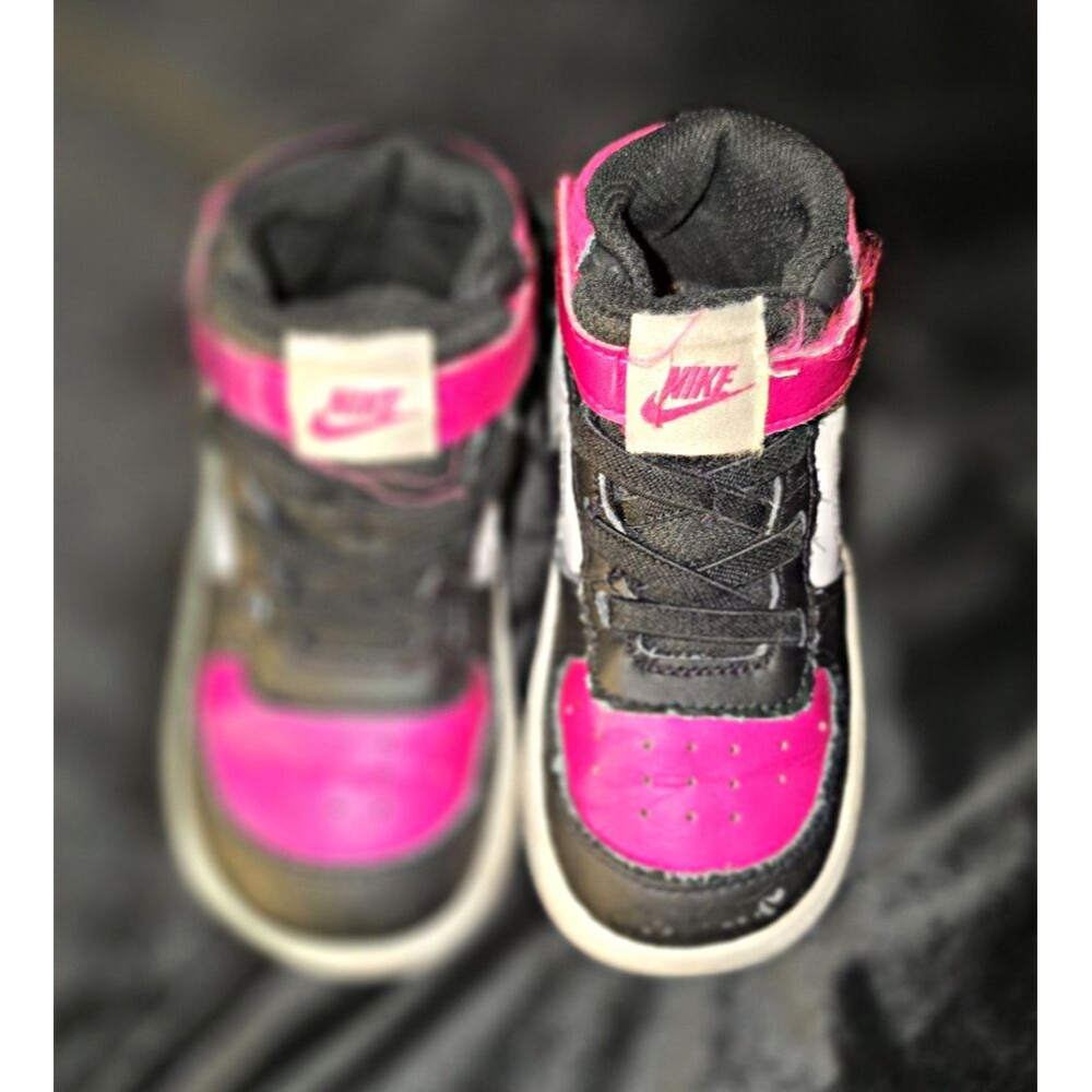 Nike Court Borough Mid Kids Mid-Top Lace-Up Leather Sneakers Pink/Black/White 2